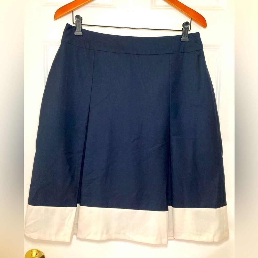 EUC Ann Taylor Navy and White pleated skirt - size 10